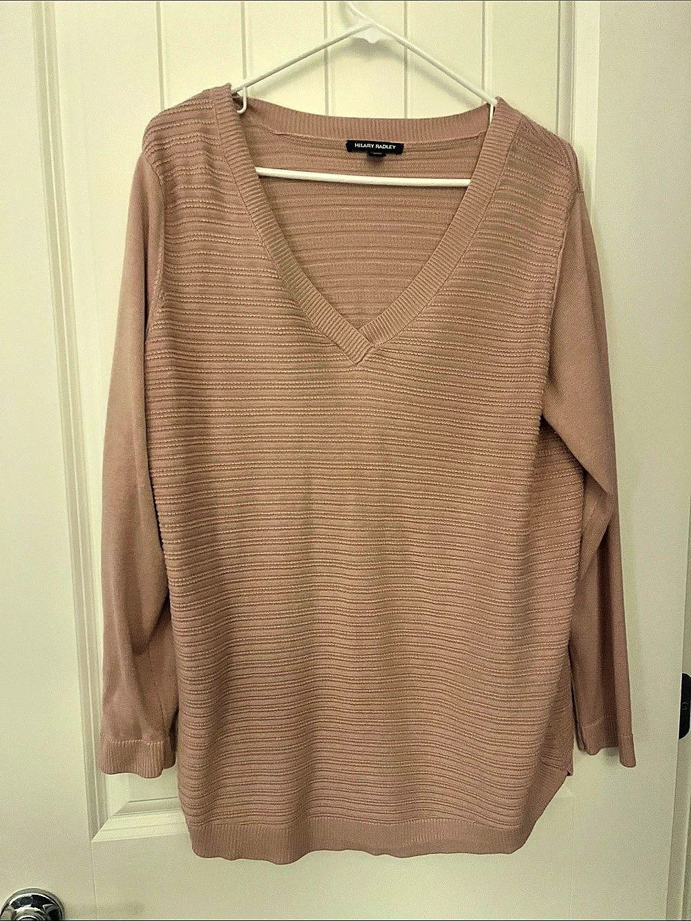 Hilary radley Ribbed V-Neck Sweater Pink Large